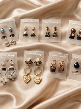 Fashion Jewelry Gold Heart Hoop Drop Earrings - Gold And Silver Studs